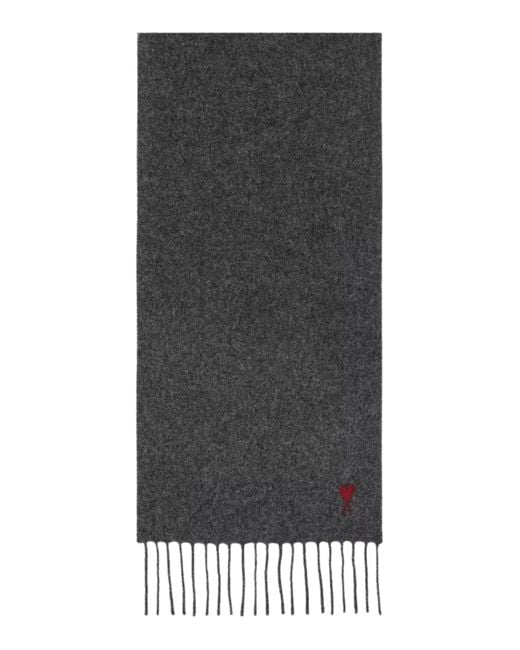 AMI Gray Ami De Coeur Wool Scarf for men