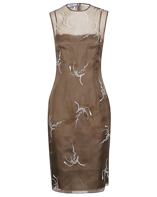 Prada Brown Embroidered Silk Dress