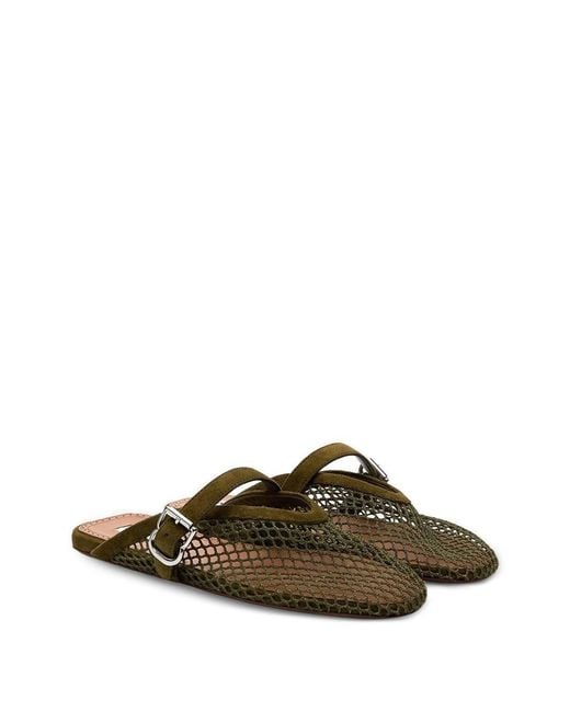 Alaïa Green Fishnet Slippers