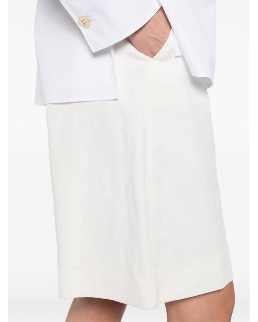 Max Mara White Cotton And Linen Blend Shorts