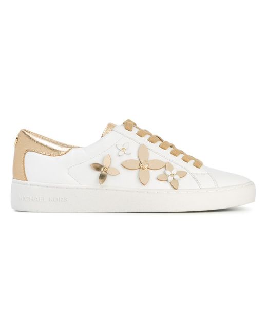 MICHAEL Michael Kors Gold Flowers Lola Sneakers in White | Lyst