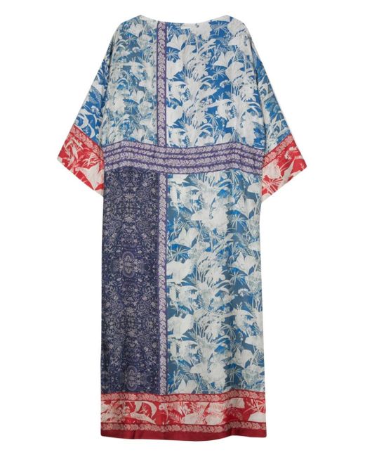 Pierre Louis Mascia Blue Floral Silk Maxi Dress