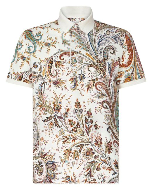 Etro White Printed Cotton Polo Shirt for men