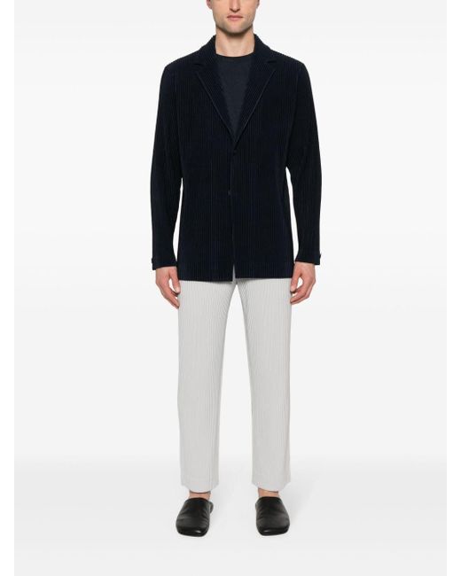 Homme Plissé Issey Miyake Blue Pleated Single-breasted Jacket for men