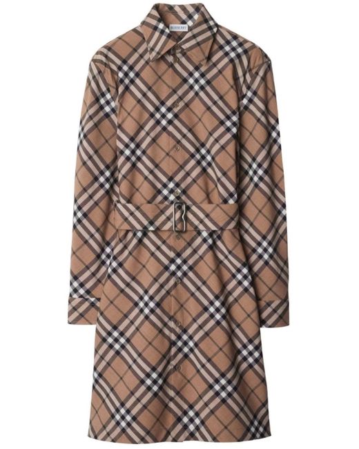 Burberry Natural Check Wool Blend Chemisier Dress