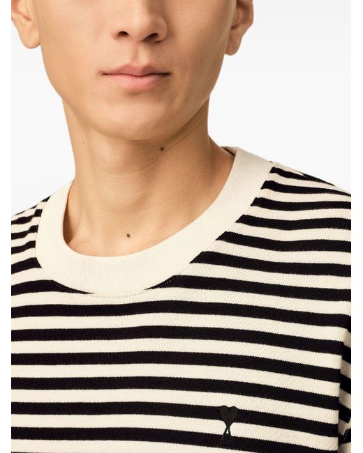 AMI Black Ami De Coeur Striped T-Shirt for men