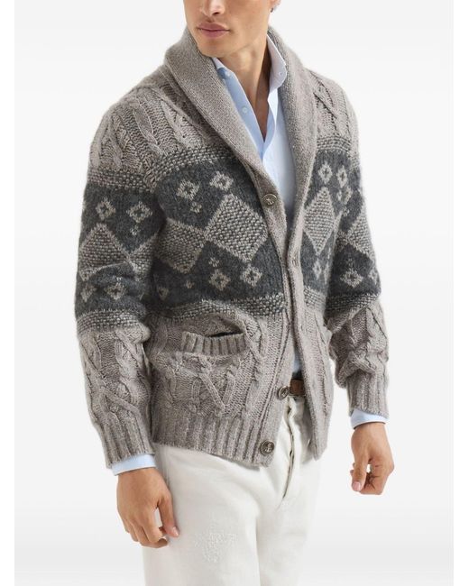 Brunello Cucinelli Gray Wool And Silk Blend Cardigan for men