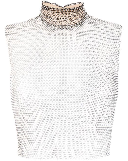 Genny Crystal-embellished Chainmail-effect Tank Top in White | Lyst UK