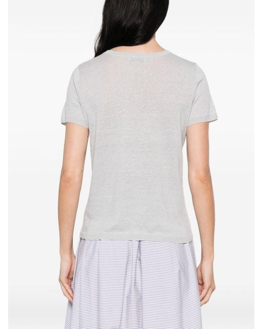 Base London White Linen And Cotton Blend T-Shirt