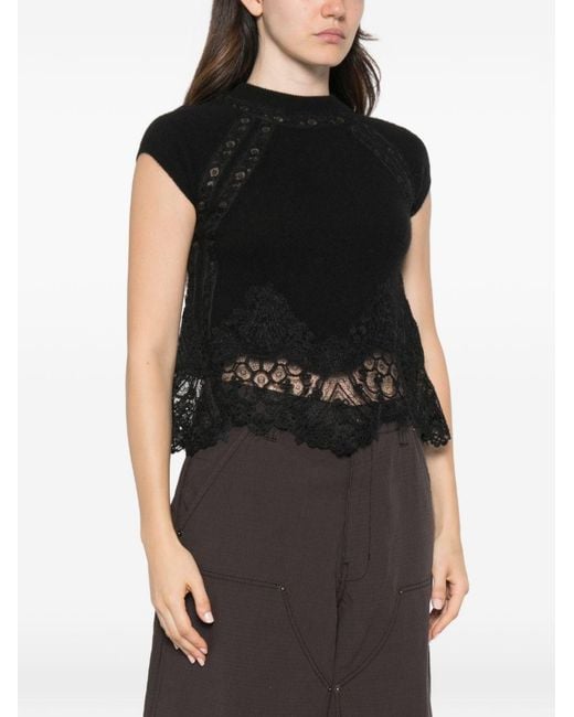 Ermanno Scervino Black Cashmere Lace Top