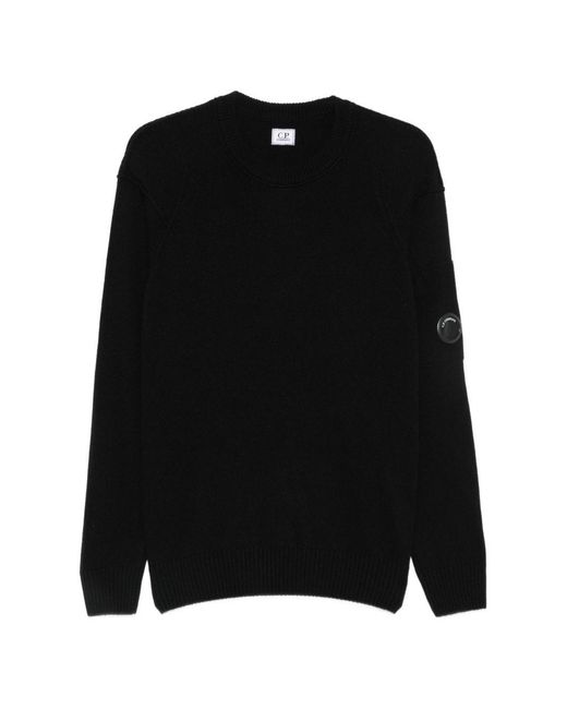 C P Company Black Wool Crewneck Sweater for men
