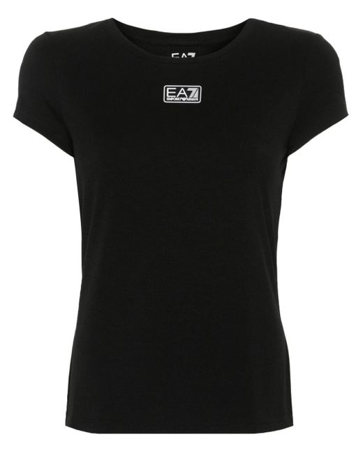 EA7 Black Logo-trim Jersey T-shirt