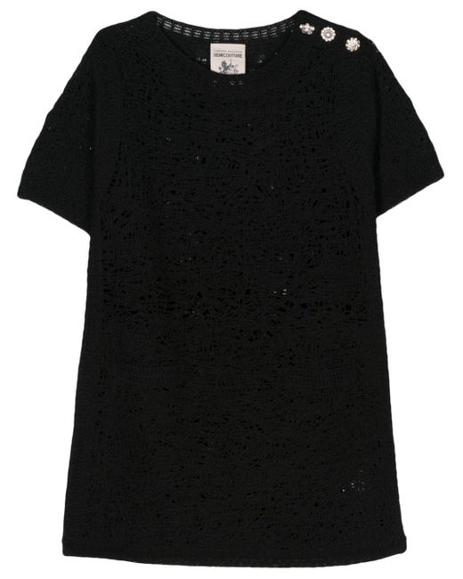 Semicouture Black Short-sleeve Knitted Dress