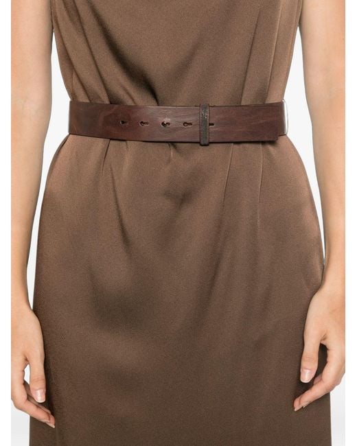 Brunello Cucinelli Brown Belted Midi Dress
