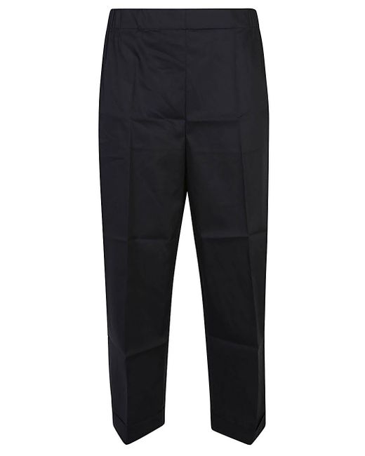 Liviana Conti Blue Cotton Blend Cropped Trousers