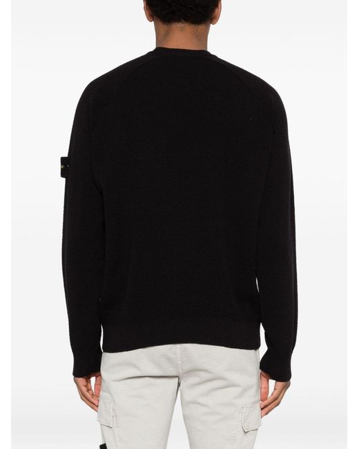 Stone Island Black Logo Cotton Crewneck Sweater for men