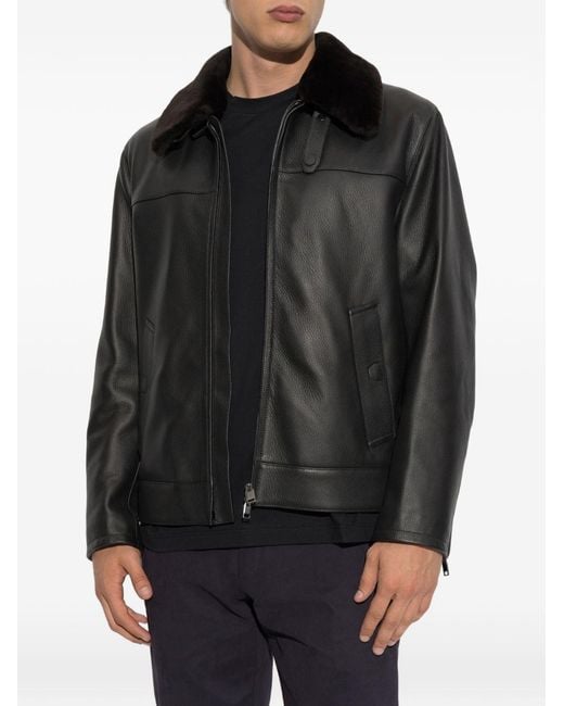 Brioni Black Leather Jacket for men