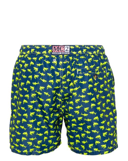 Mc2 Saint Barth Green Shark-print Swim Shorts for men