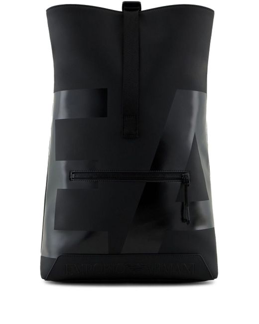 Emporio Armani Black Logo Leather Backpack for men