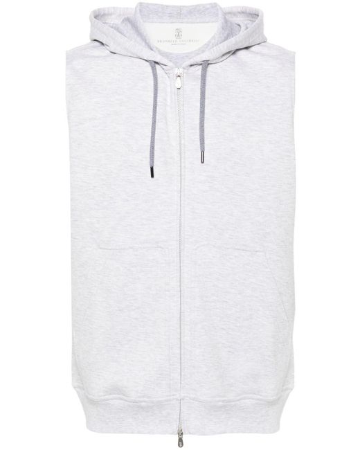 Brunello Cucinelli White Hooded Vest for men