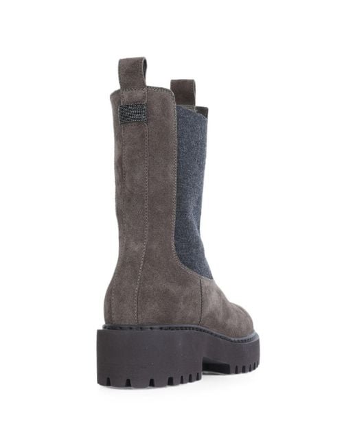 Brunello Cucinelli Gray Suede Leather Ankle Boots