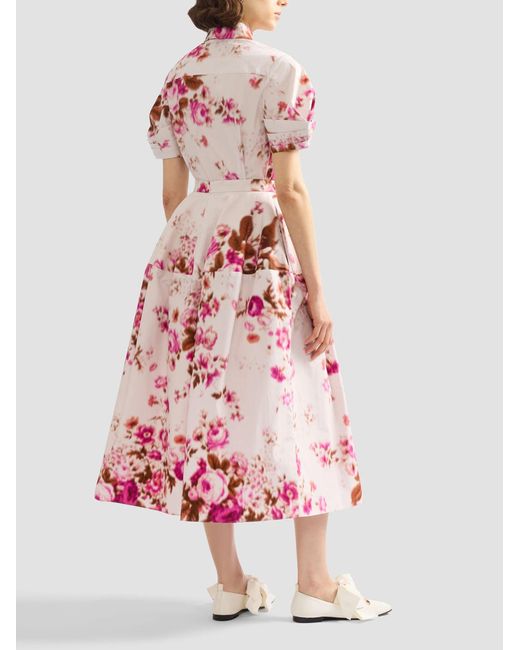 Erdem Pink Floral Print Midi Skirt