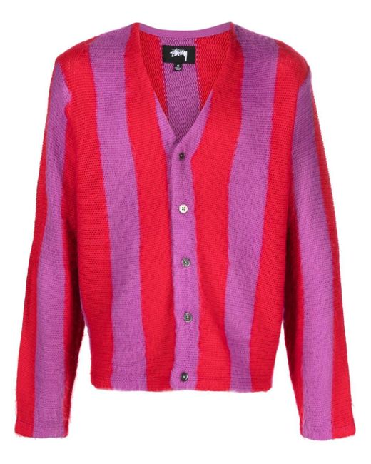 Stussy Pink Striped Knitted Cardigan
