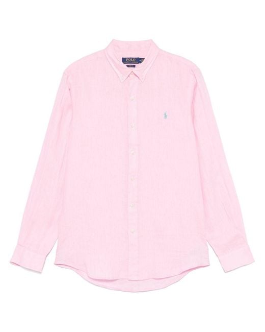 Ralph Lauren Pink Linen Button-Up Shirt For for men