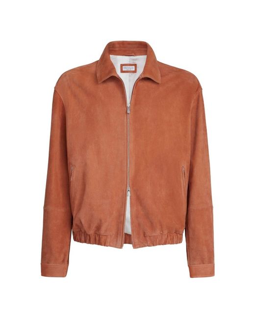 Brunello Cucinelli Brown Suede Leather Jacket for men