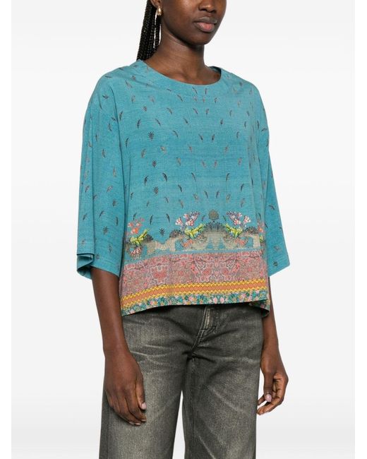 Pierre Louis Mascia Blue Printed Silk Blouse