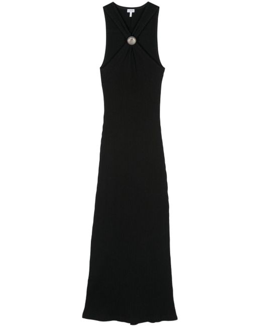 Loewe Black Anagram Ribbed Cotton Long Dress