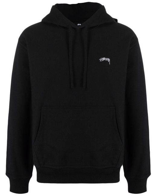 Stussy Black Embroidered-logo Cotton Hoodie for men
