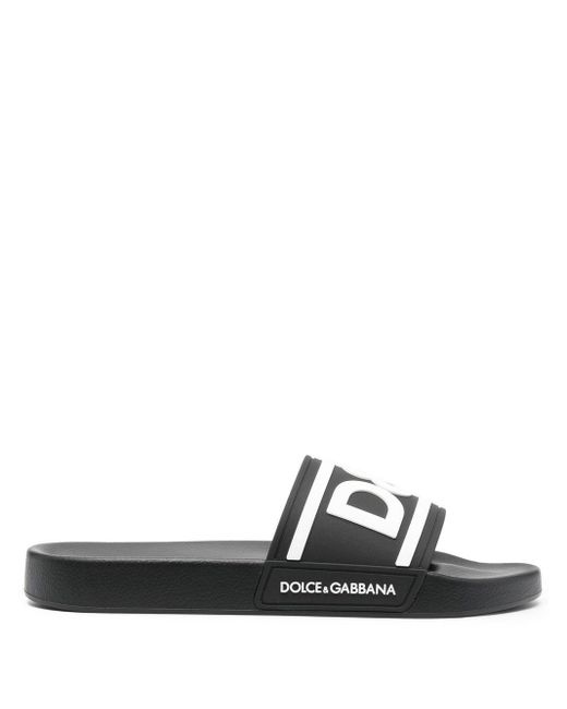 Dolce & Gabbana Black Logo-print Beach Sliders for men