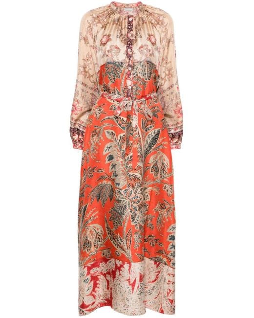 Pierre Louis Mascia Red Printed Silk Maxi Dress