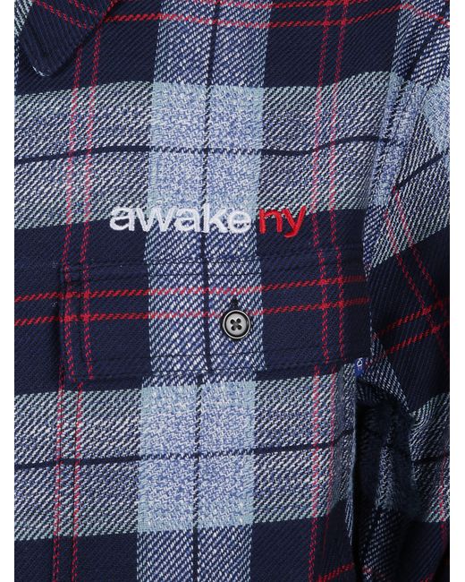 AWAKE NY Blue Overshirt Flannel Zip Shirt for men