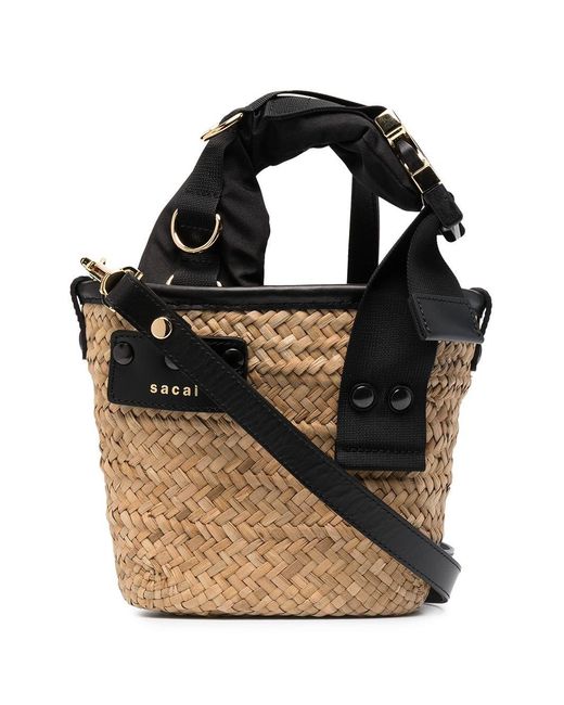 Sacai Black Rafia Bucket Bag