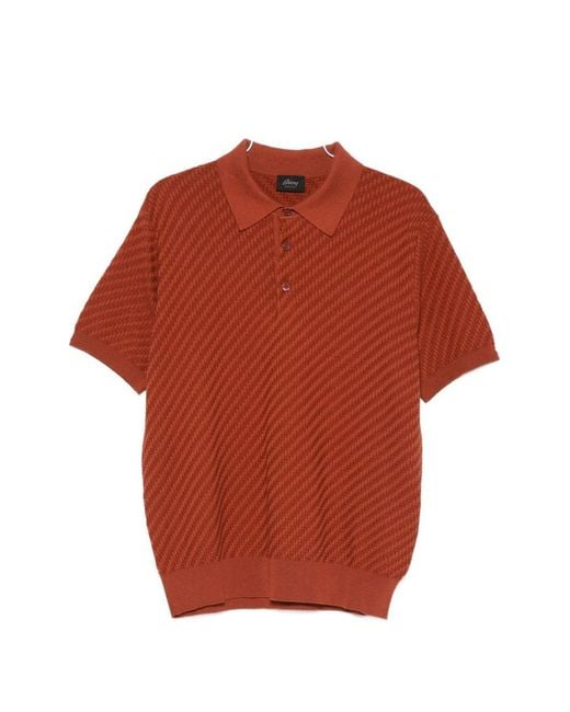 Brioni Red Cotton And Cashmere Polo Shirt for men