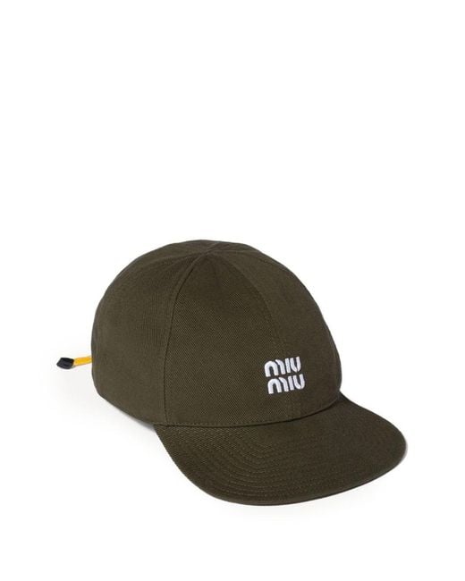 Miu Miu Green Logo Cotton Baseball Cap