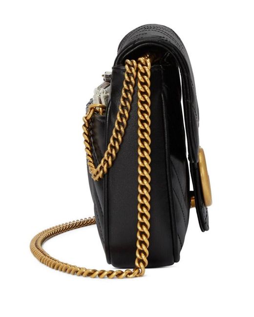 Gucci Black Leather GG Marmont Bag.