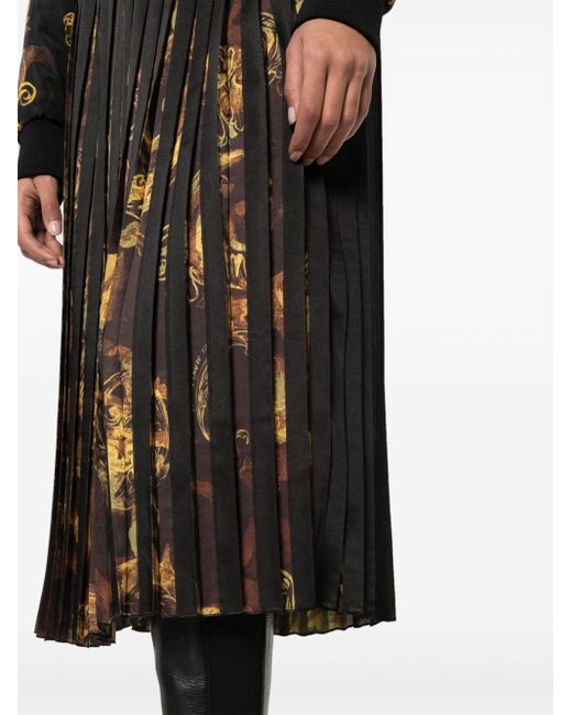 Versace Black Watercolour Couture Pleated Midi Skirt