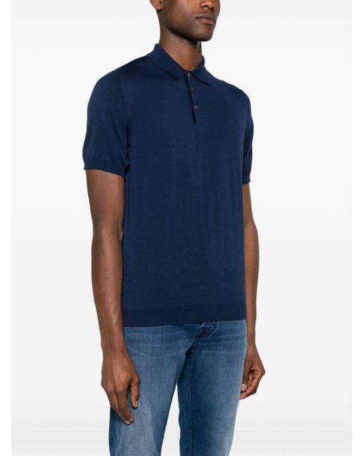 Drumohr Blue Fine-knit Polo Shirt for men