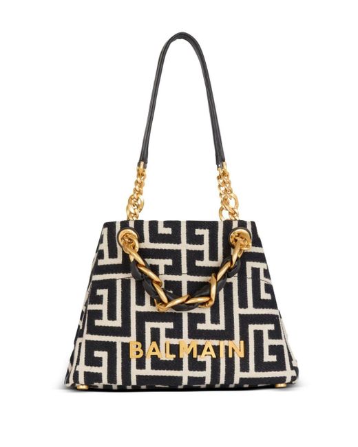 Borsa Shopping Con Motivo Monogram di Balmain in Black