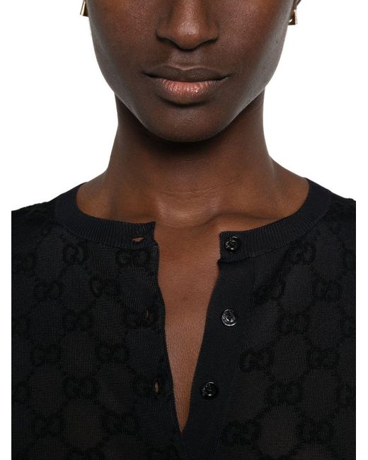 Gucci Black Gg Crewneck Cardigan
