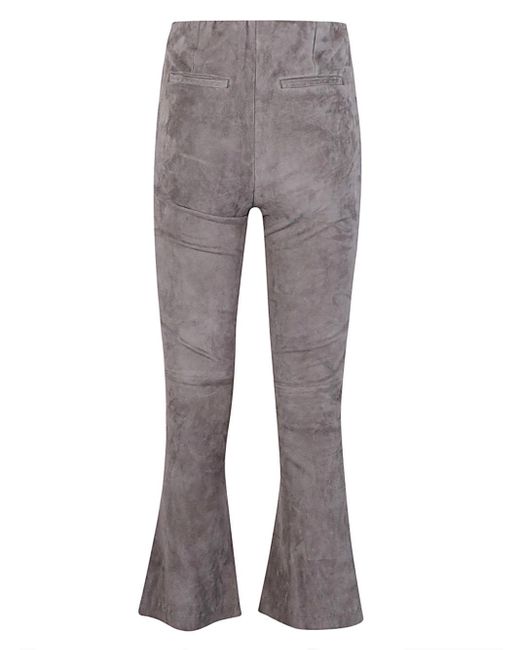 Via Masini 80 Gray Cropped Flared Suede Trousers