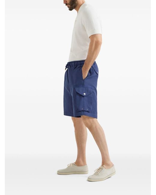 Brunello Cucinelli Blue Linen Cargo Shorts for men