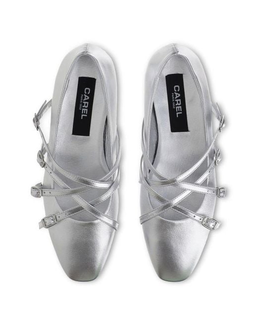CAREL PARIS White Eloise Leather Ballet Flats