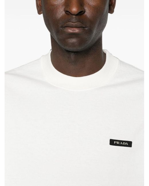 Prada White Cotton Crewneck Sweater for men