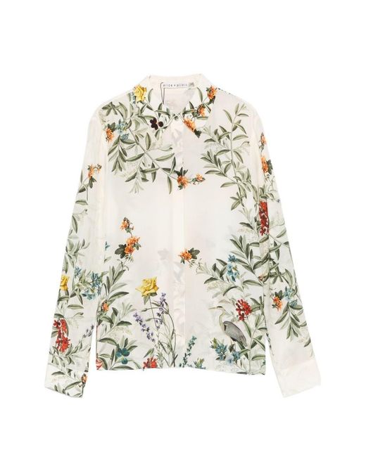 Alice + Olivia White Printed Silk Shirt