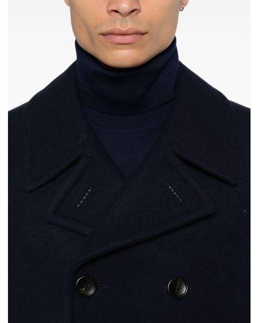 Tom Ford Blue Double-Breasted Peacoat for men