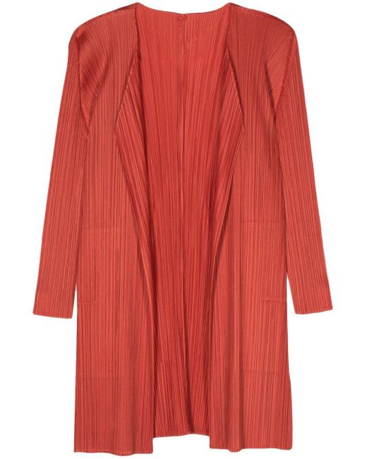 Pleats Please Issey Miyake Red Open Pleated Duster Coat